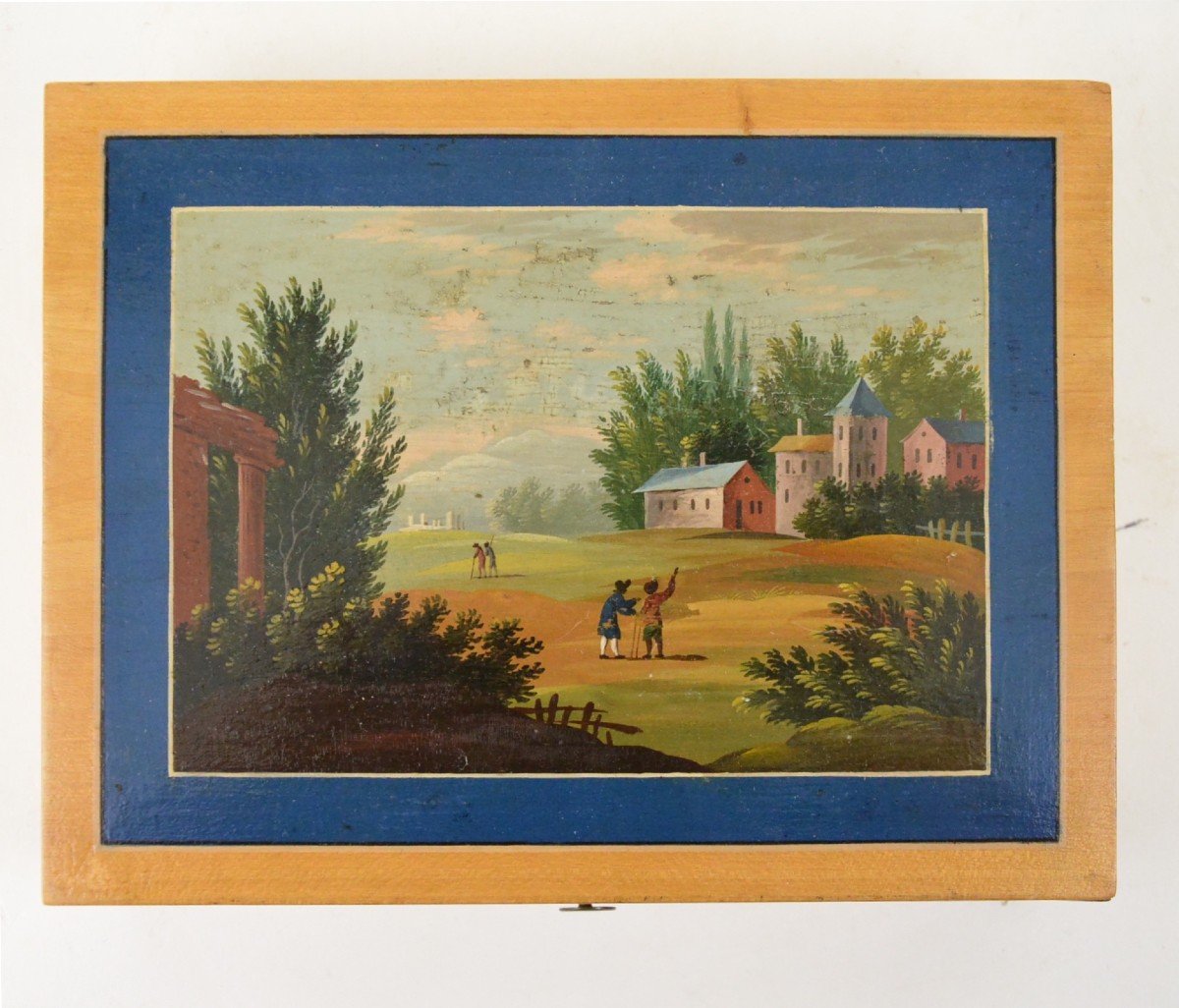 Box With Four Spa Wooden Boxes Decorated With Animated Romantic Landscapes Circa 1900-photo-2