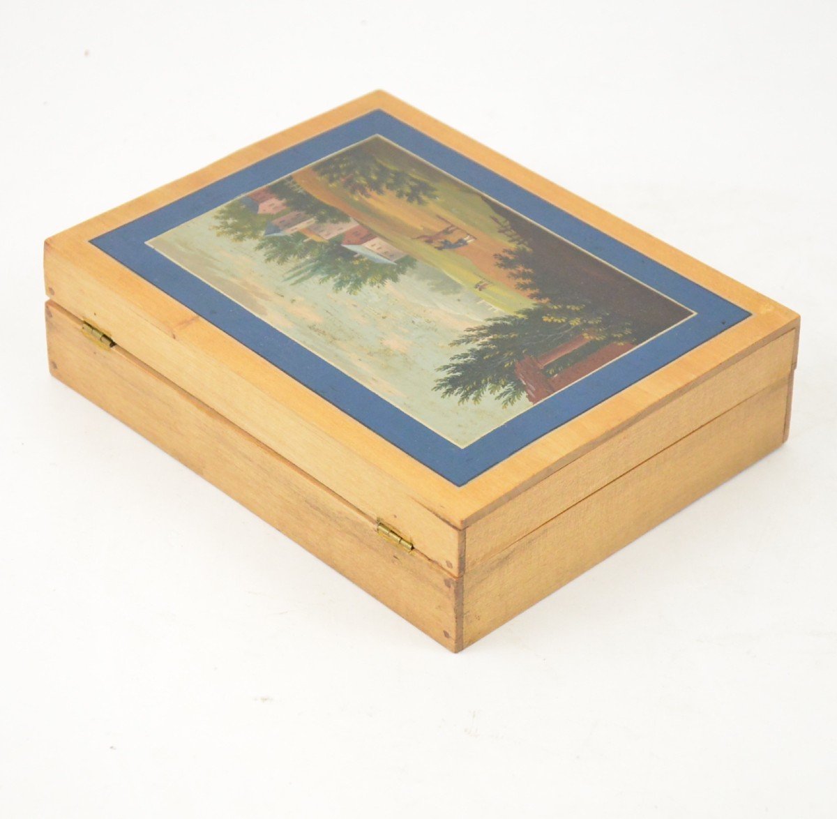 Box With Four Spa Wooden Boxes Decorated With Animated Romantic Landscapes Circa 1900-photo-4