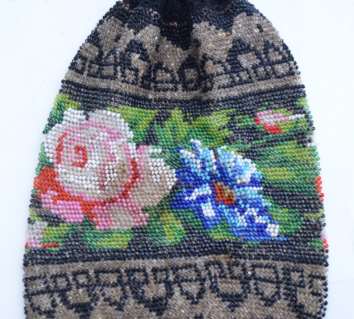 Beaded Handbag Decorated With Flowers 19th Century-photo-2