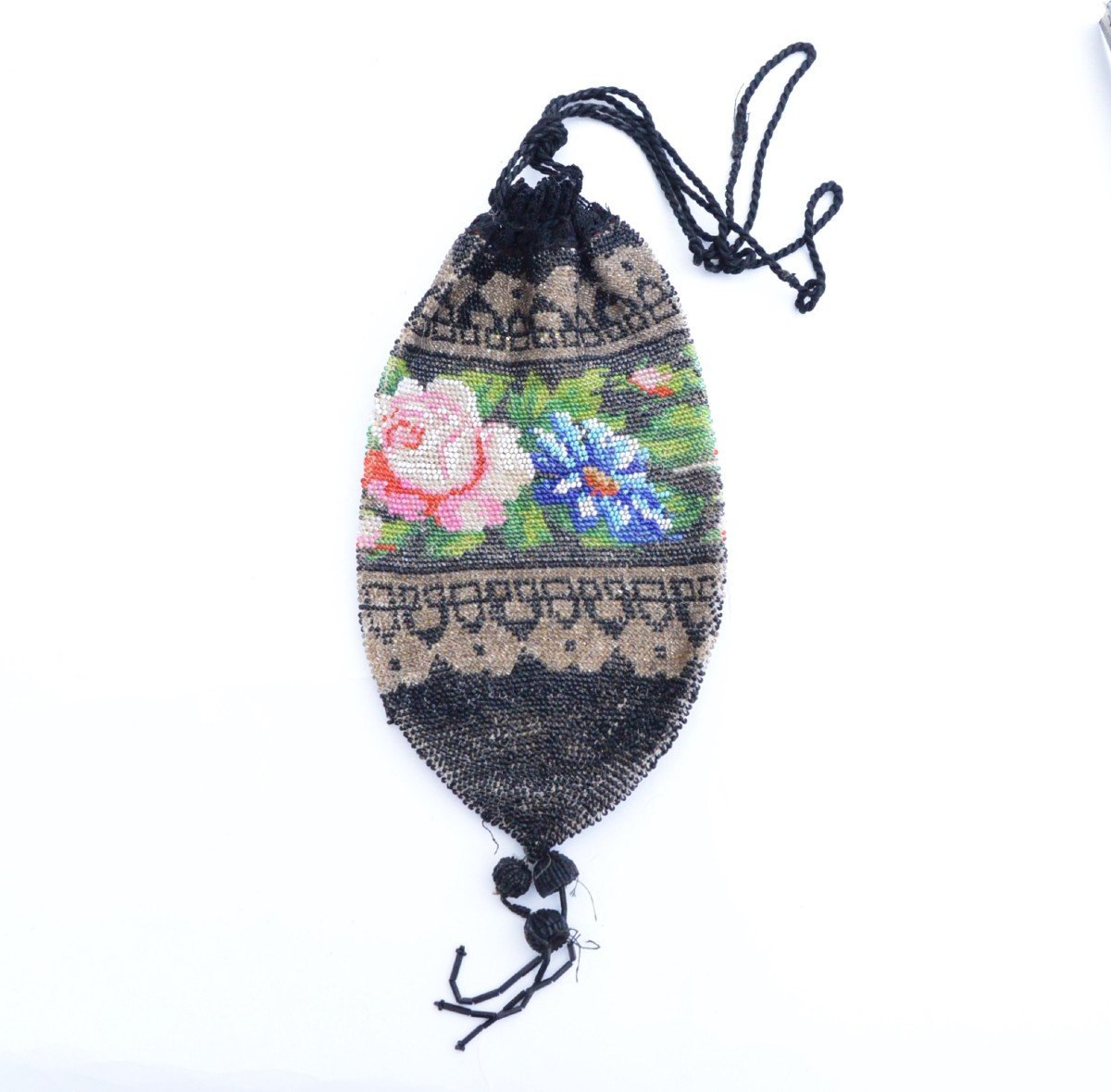 Beaded Handbag Decorated With Flowers 19th Century-photo-2