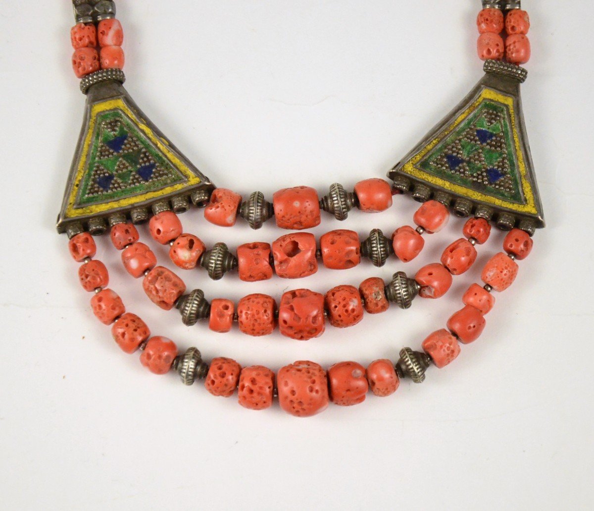 Enamelled Silver And Coral Berbère Necklace-photo-2
