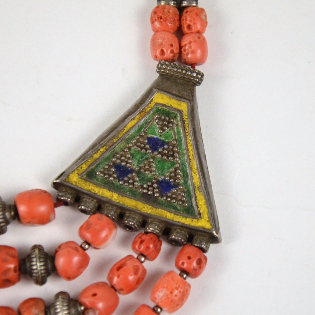 Enamelled Silver And Coral Berbère Necklace-photo-2