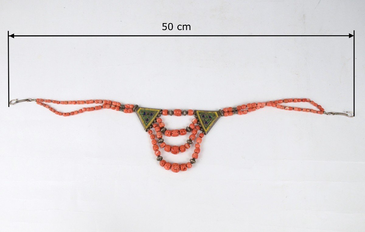 Enamelled Silver And Coral Berbère Necklace-photo-7