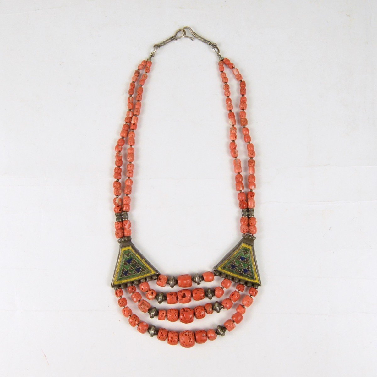 Enamelled Silver And Coral Berbère Necklace