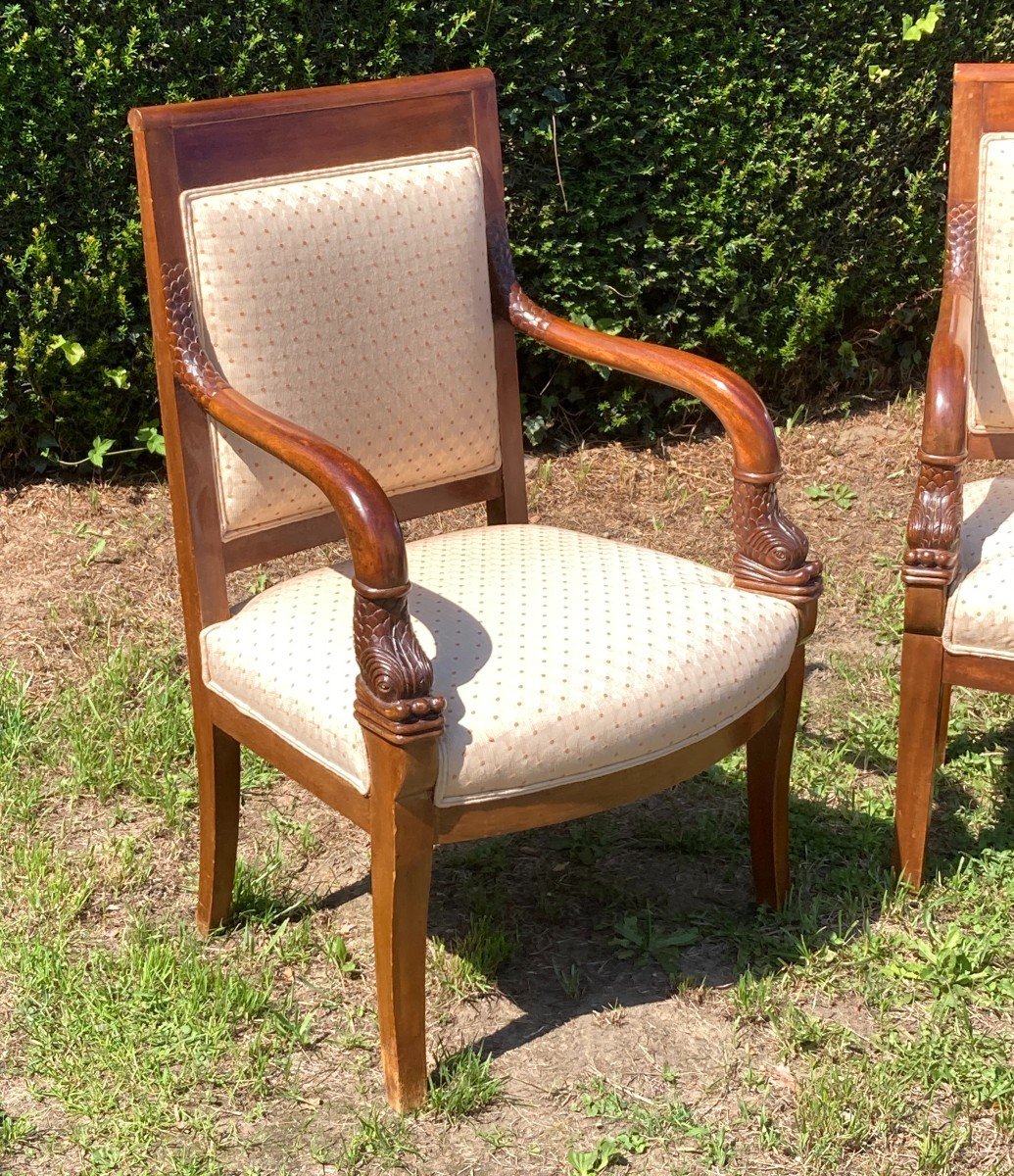 Pair Of Empire Style Armchairs Arms In The Shape Of Dolphins-photo-2