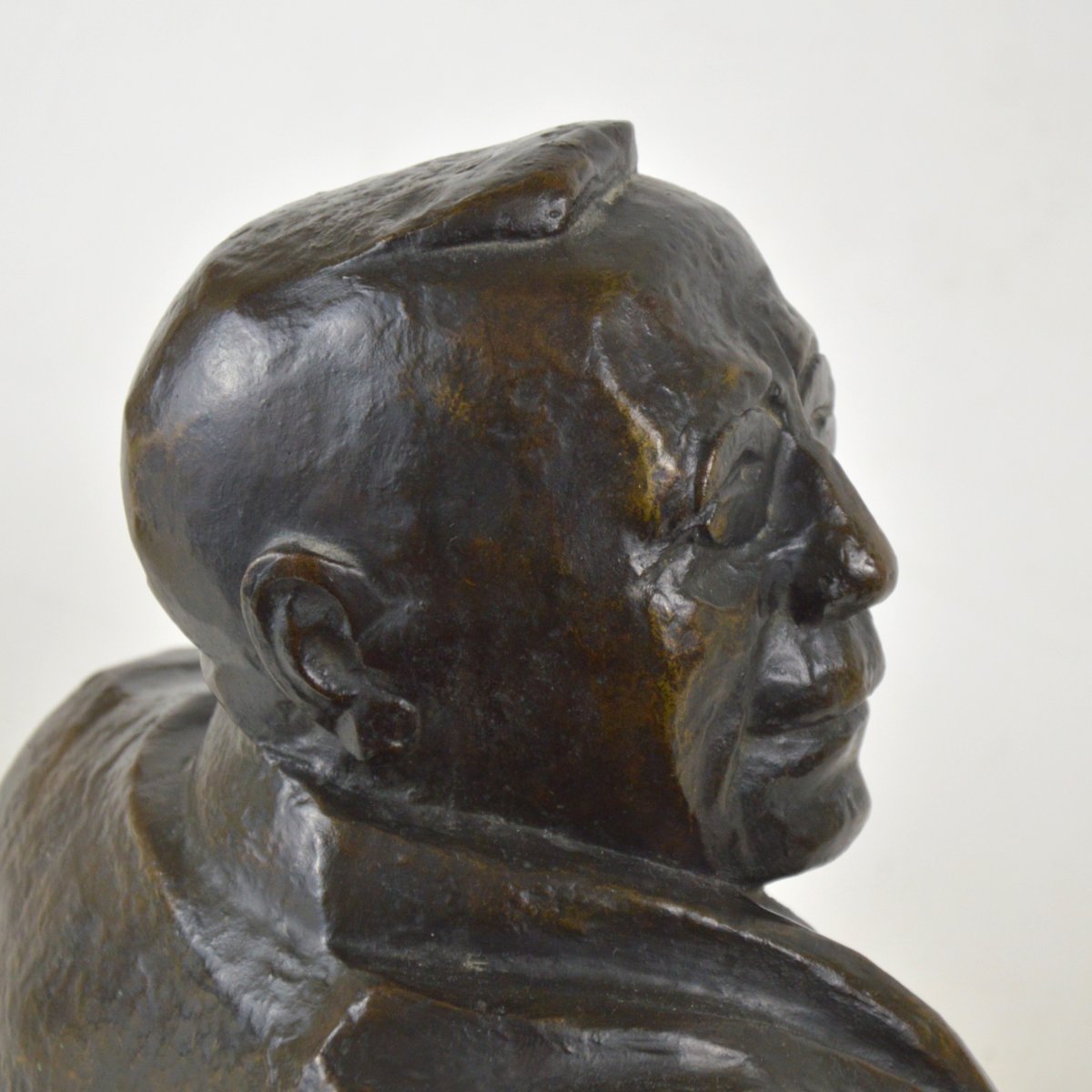 Jozef Cantre (1890-1957) Bust Of Edouard Anseele, C.1938 / 48 Patinated Bronze.-photo-3