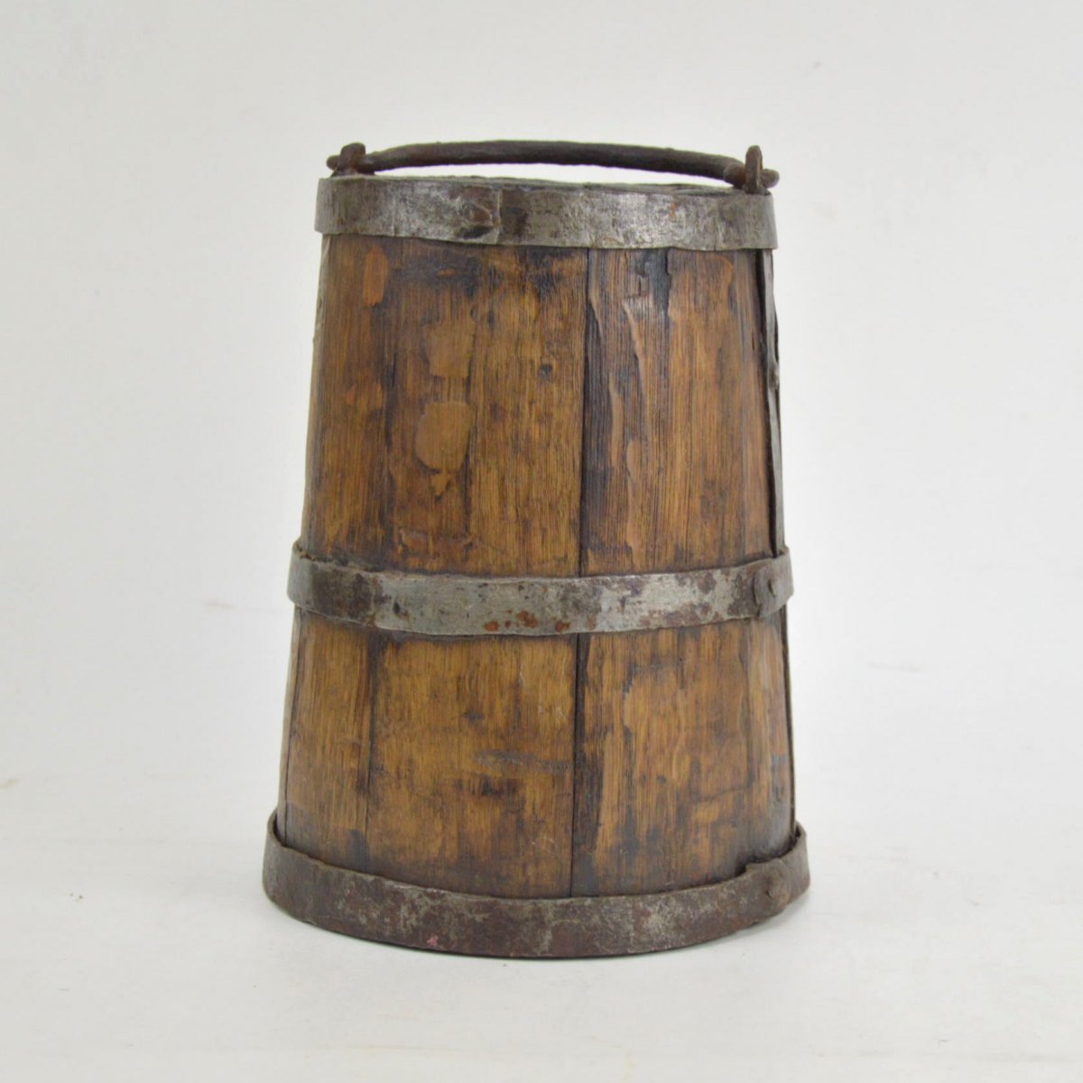 Antique Wooden Bucket With Metal Mounting 18th Century-photo-2