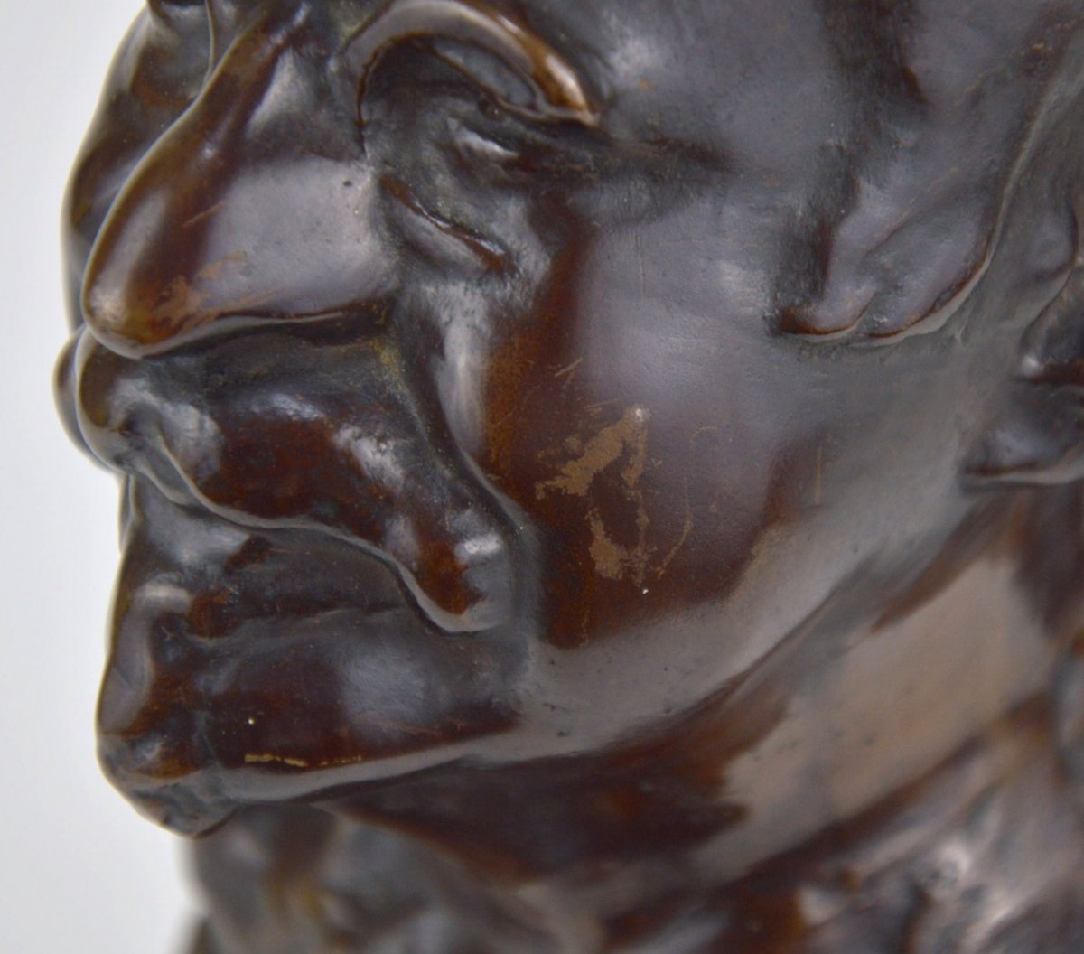 Buste d'Homme En Bronze Patiné Sur Socle De Pierre Brute 20ème-photo-2