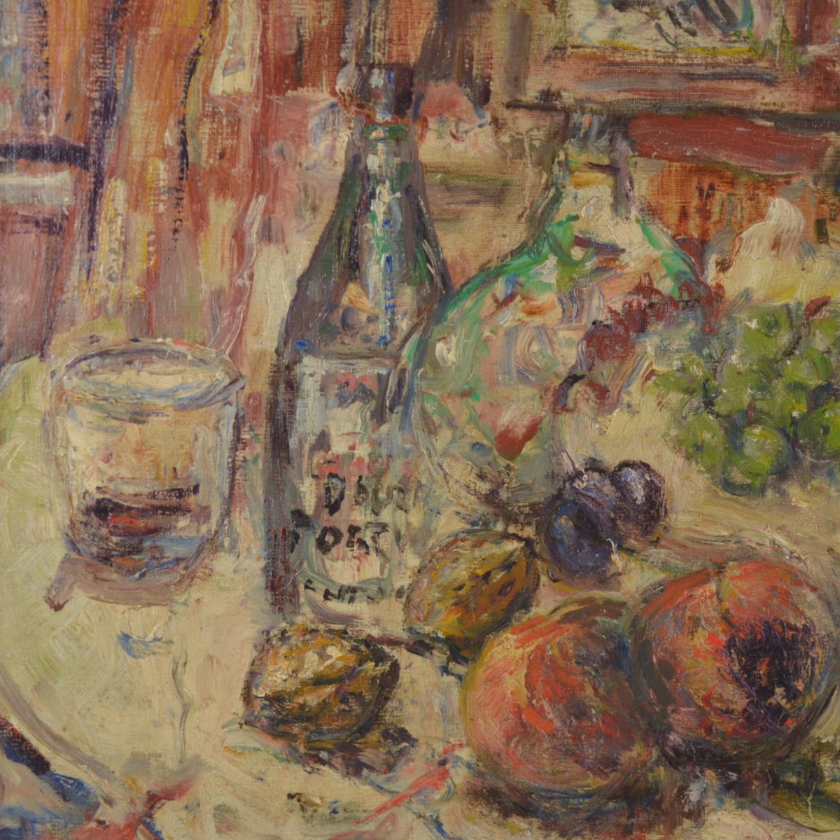 René Clarot (1882-1972) Still Life Painting With Fruits And Flowers Hst-photo-3