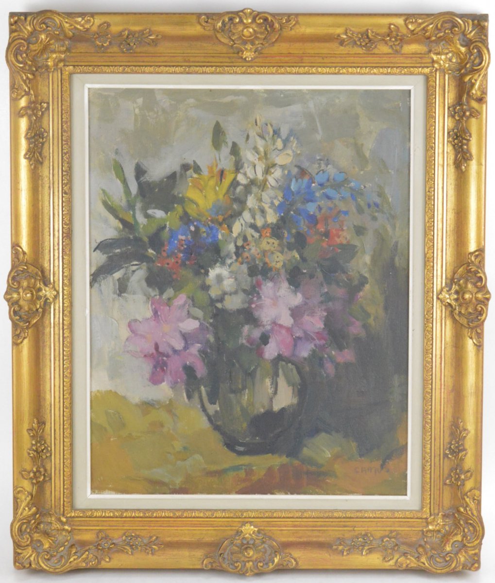 Gustave Camus (1914-1984) Still Life Painting With Flowers Oil On Canvas