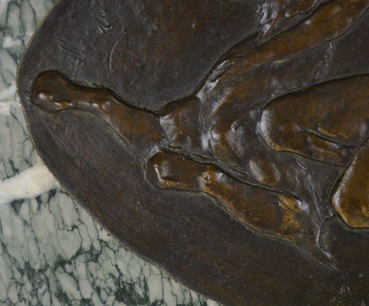Juliaan Dillens (1849-1904) Medaillon En Bronze Patin&eacute; Amazone Sign&eacute;-photo-1