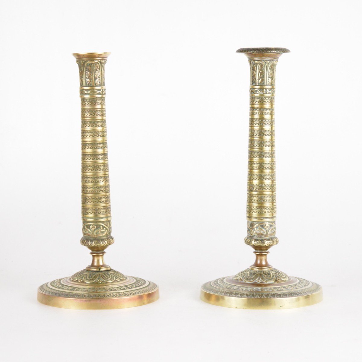 Pair Of Empire Style Yellow Copper Candlesticks 19th Century French Work-photo-2