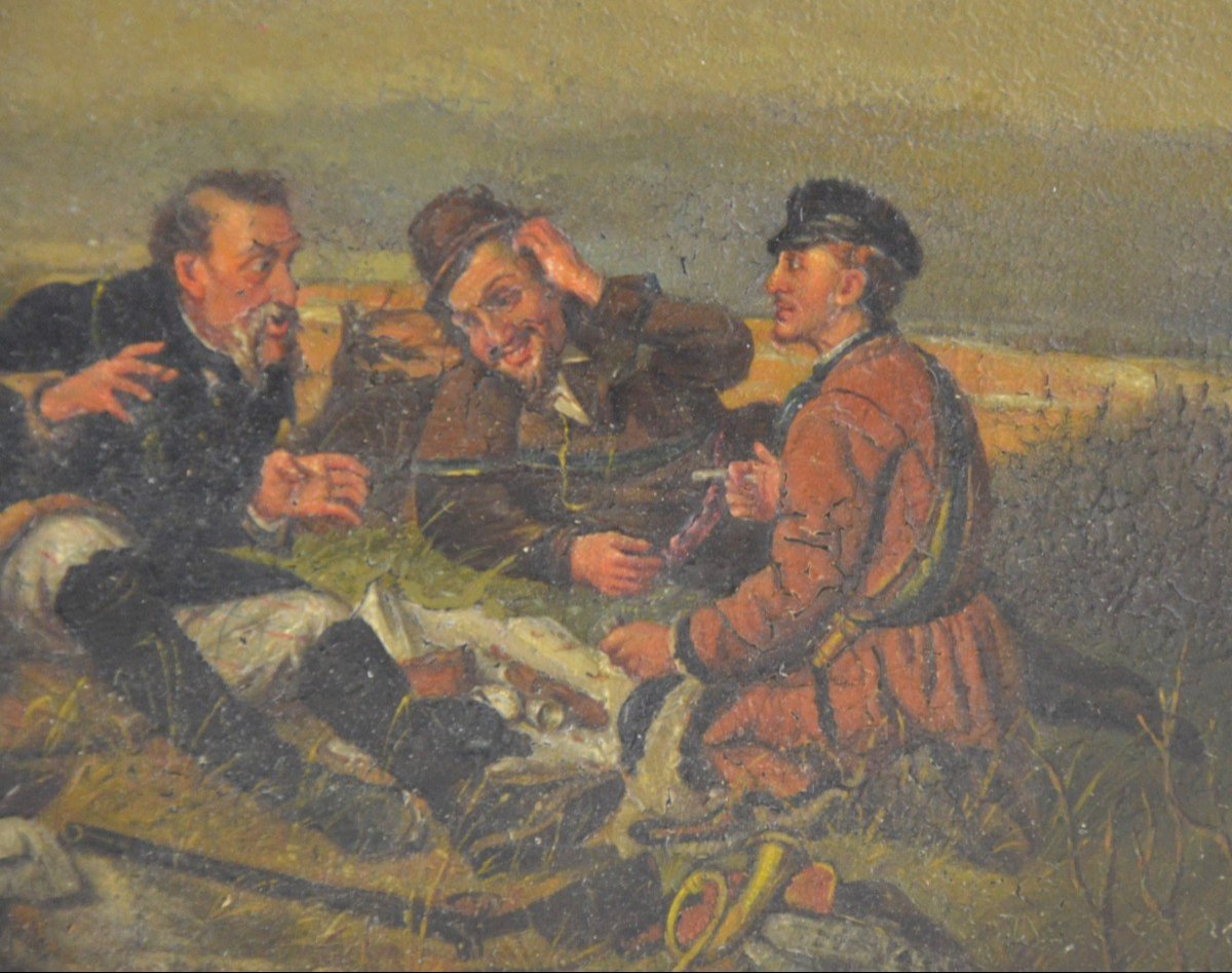 Boîte Laqué Russe d'Après Peinture Du Vassili Perov Les Chasseurs à La Halte Circa 1900-photo-2
