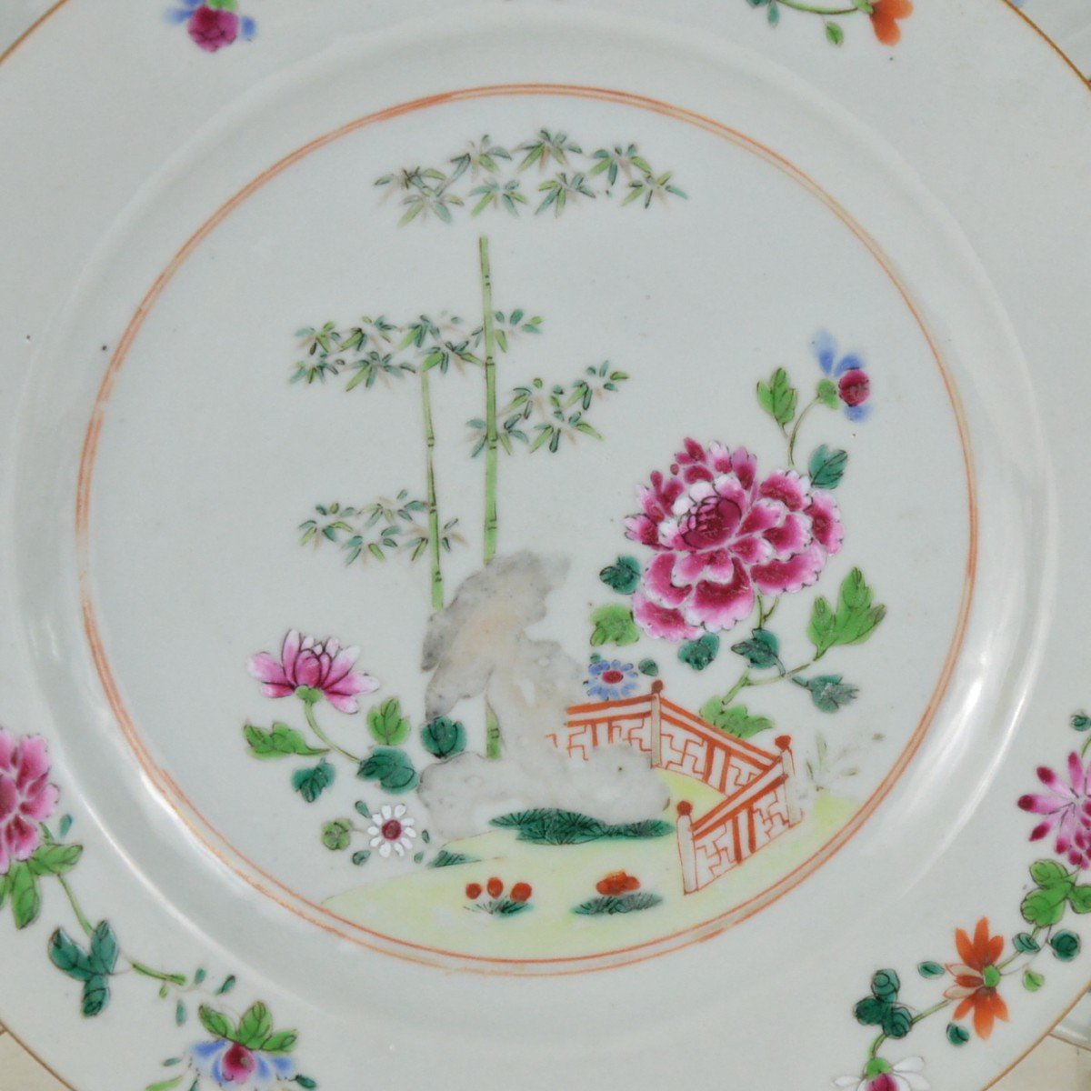 4 Assiettes Porcelaine Chinoise Famille Rose P&eacute;riode Qianlong (1735-1796)-photo-2