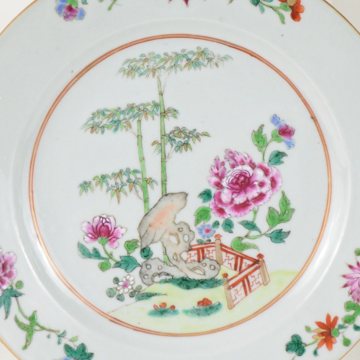 4 Assiettes Porcelaine Chinoise Famille Rose P&eacute;riode Qianlong (1735-1796)-photo-6