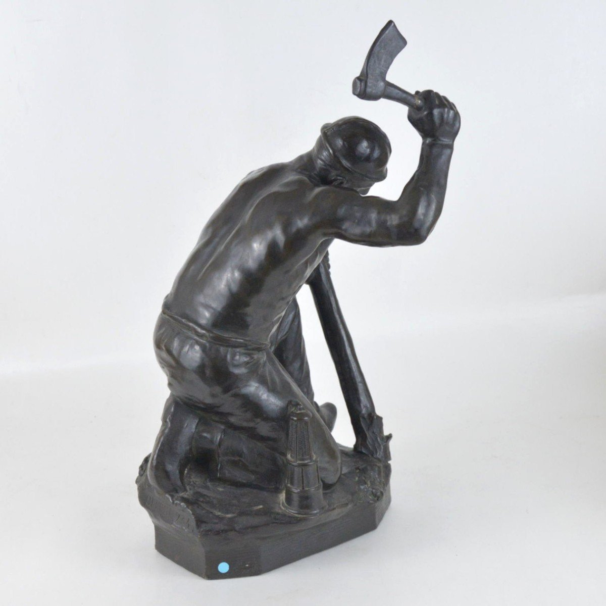 Gustave Van Vaerenbergh (1873 - 1927) Mineur Sculpture En Zamak à Patine Noire-photo-2