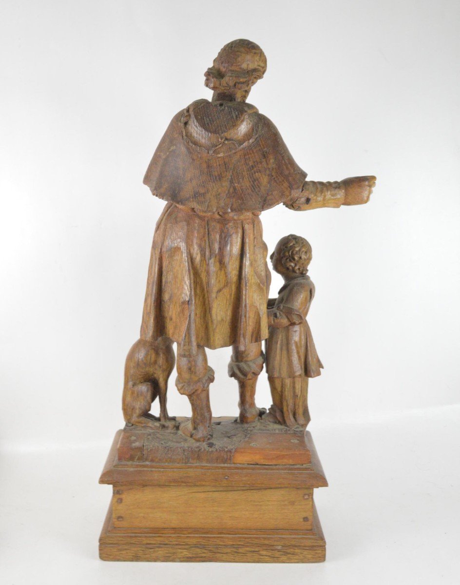 Carved Wooden Group Saint Roch With Child And Dog XVII/xviii Century-photo-4