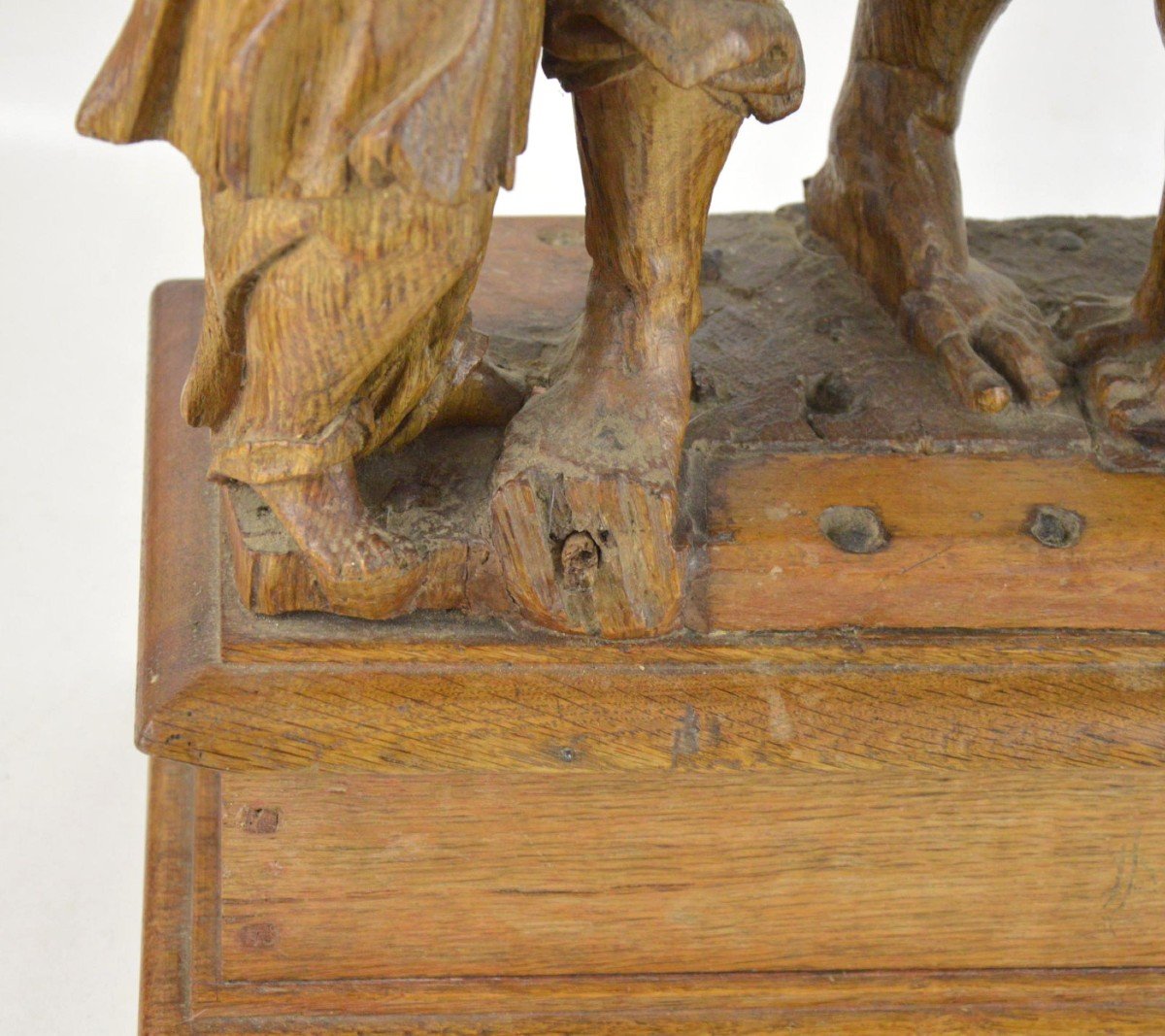 Carved Wooden Group Saint Roch With Child And Dog XVII/xviii Century-photo-3