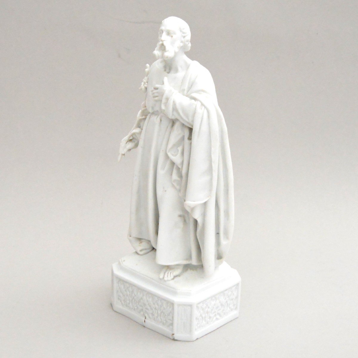 Biscuit Porcelain Statue Of  A Saint XIXth Century-photo-3