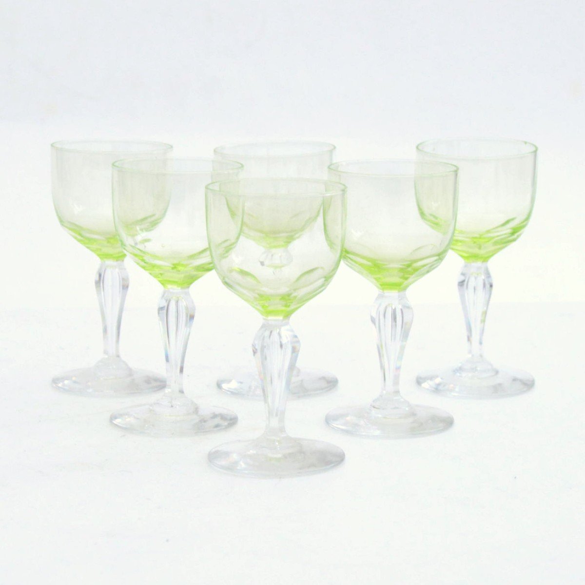 Six Uranium Crystal Wine Glasses By Val Saint Lambert Belgium-photo-2