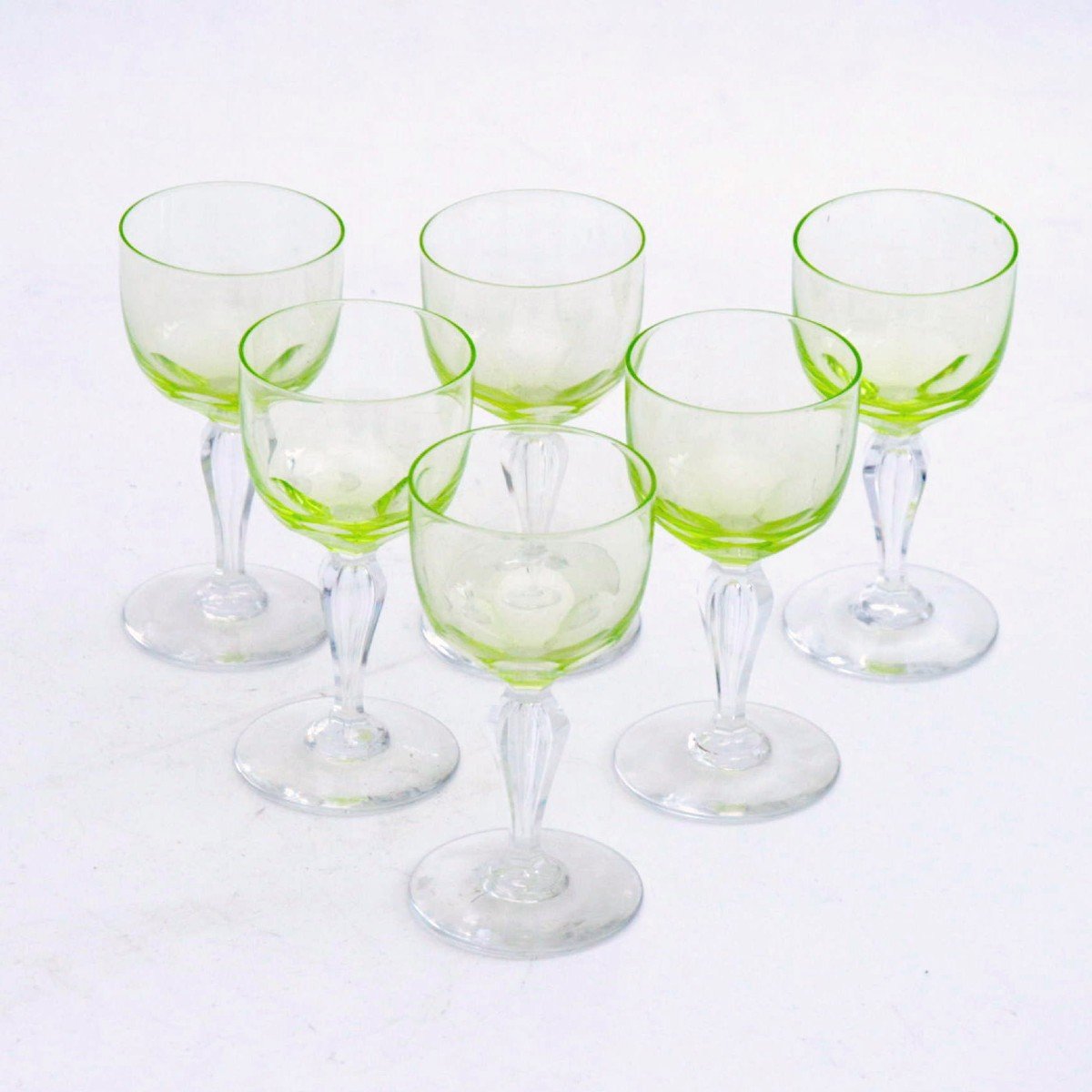 Six Uranium Crystal Wine Glasses By Val Saint Lambert Belgium