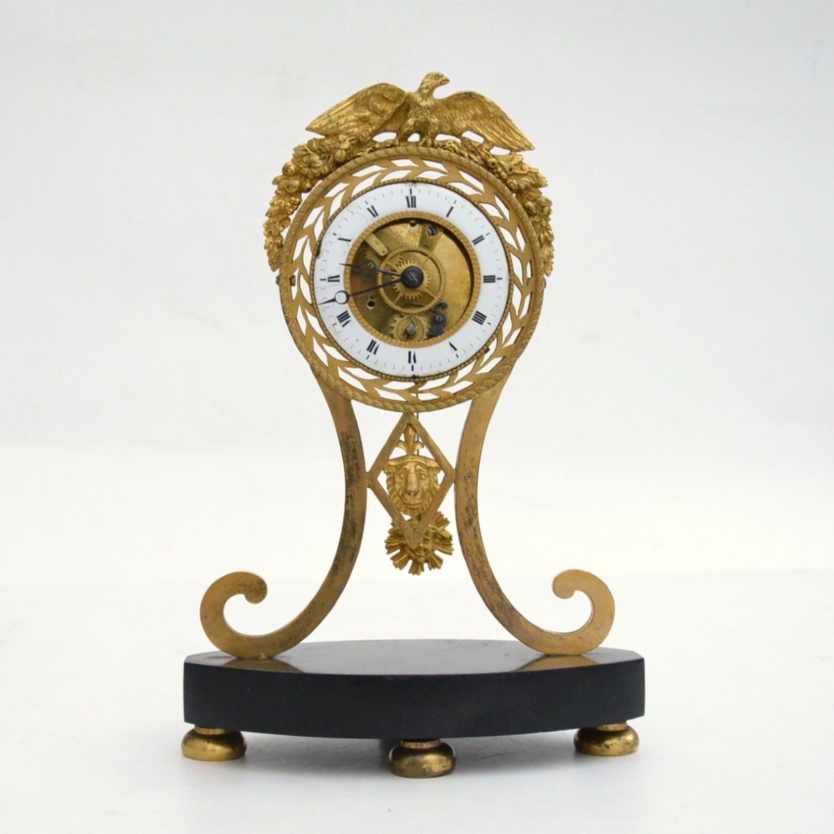 Bronze Skeleton Clock Decor Lion And Eagle Thread Movement XIXth Century Restoration Period