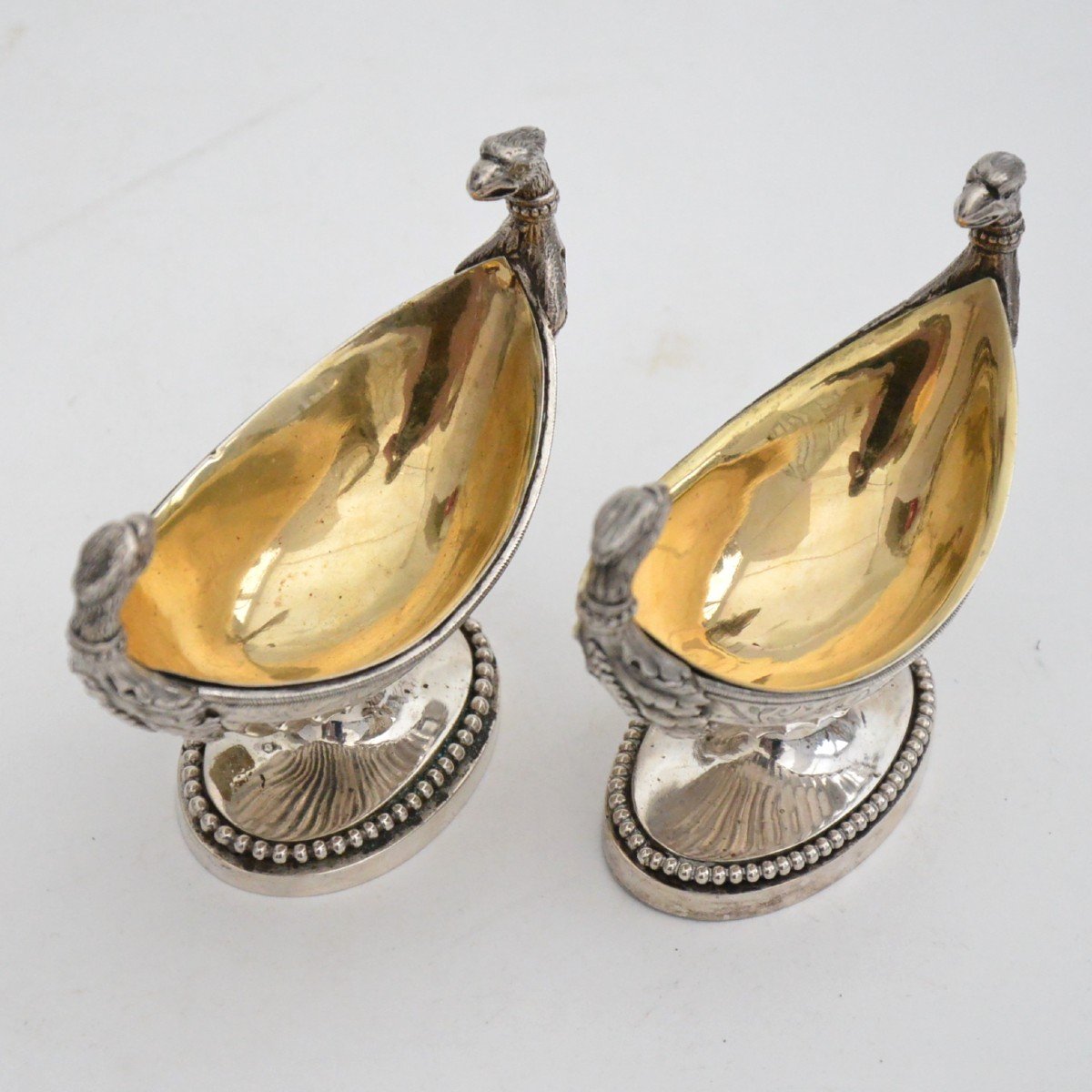 Pair Silver Saltcellars In A Shape Of A Vessels With Gilt Silver Inserts Brussels 1815 - 1832-photo-7