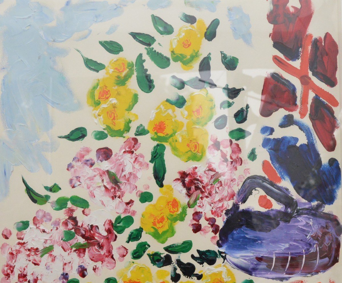 Peter Dean (1934-1993) Painting Bouquet Of Flowers Oil On Paper-photo-4