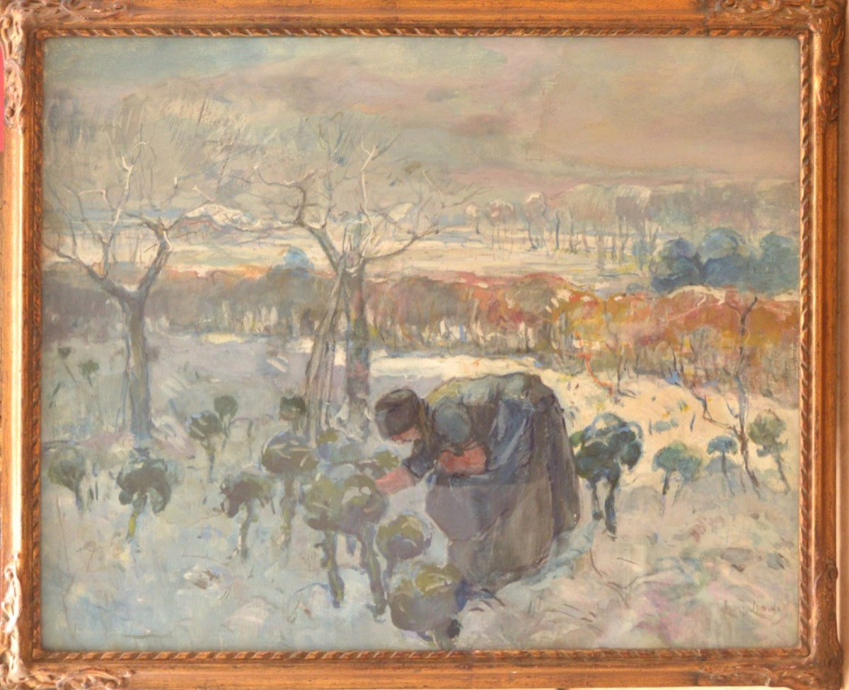Ludwig Louis (1856-1925) Harvest In Winter Gouache On Paper Early XXth Century
