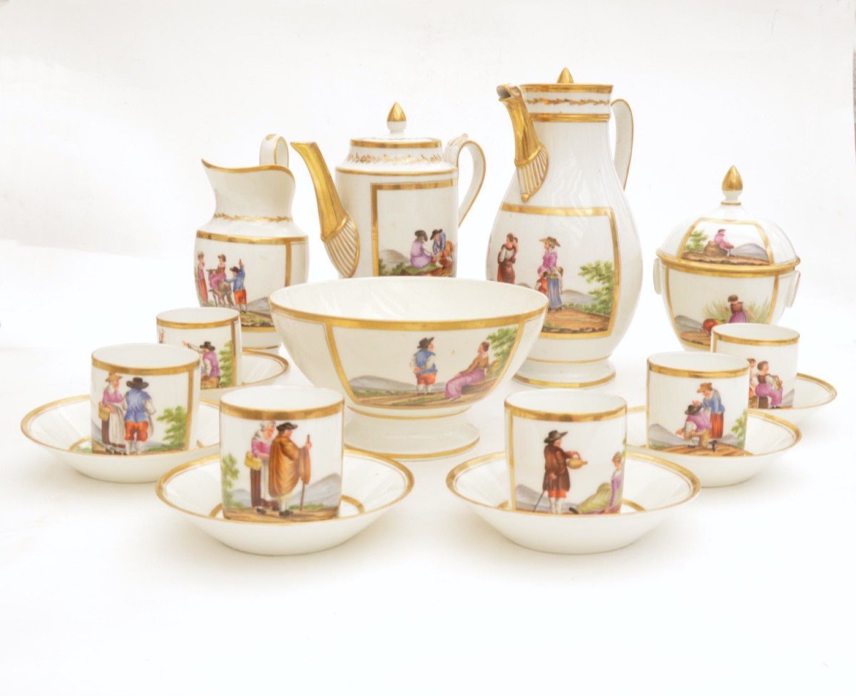 Old Brussels Porcelain Service Decorated With Village Scenes XIXth Century