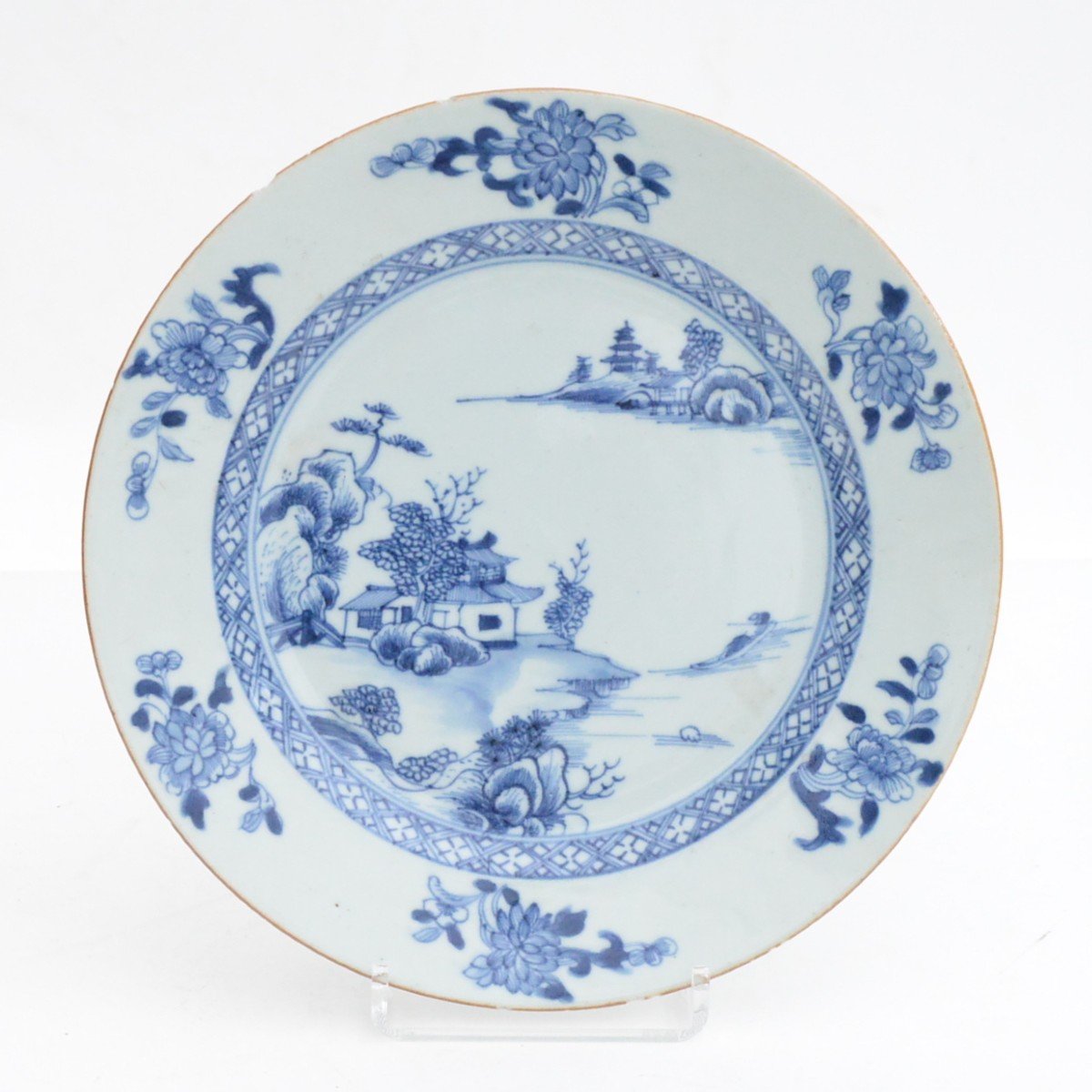 Suite Of Eight Export Chinese Porcelain Plates With Blue And White Decor 18th Century-photo-2