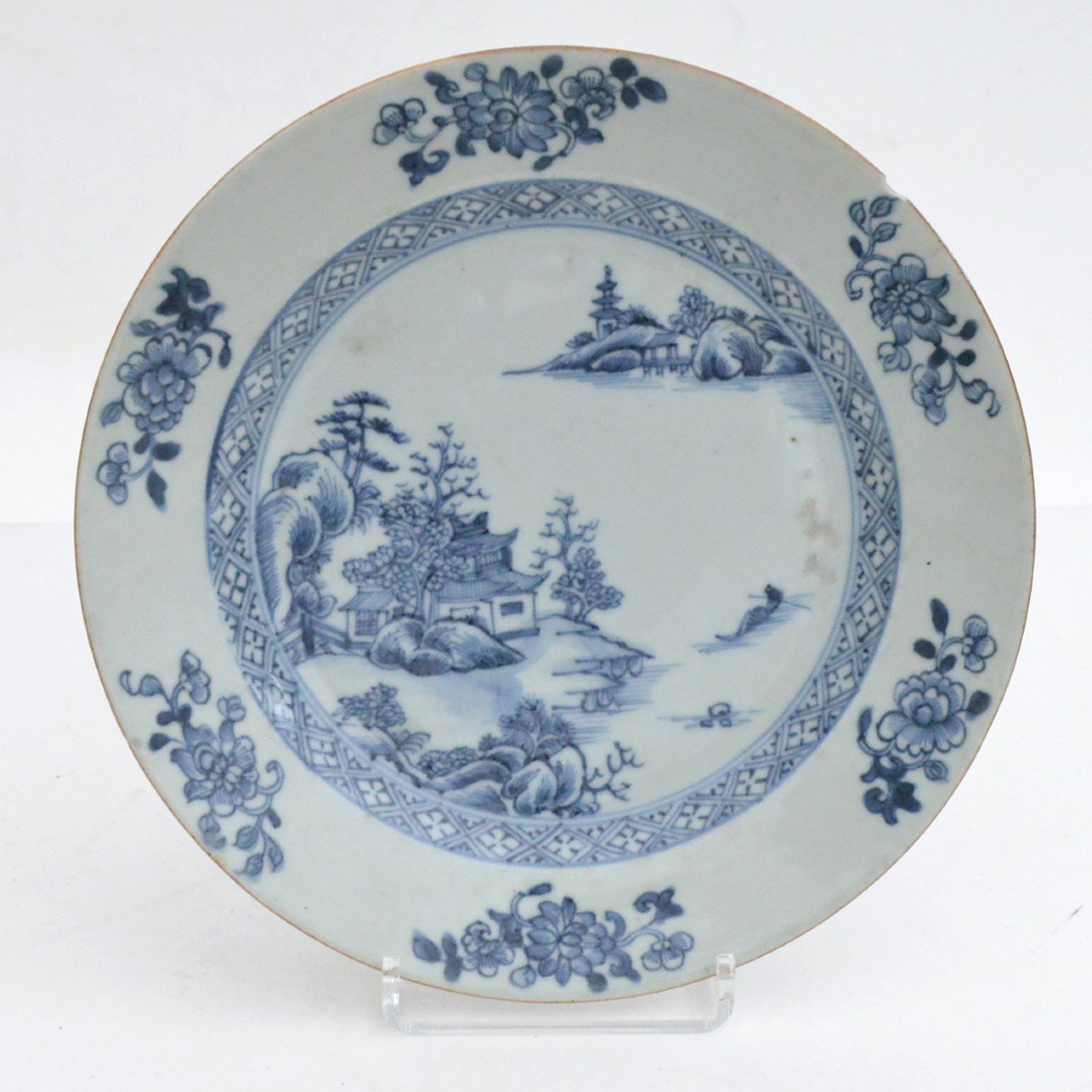 Suite Of Eight Export Chinese Porcelain Plates With Blue And White Decor 18th Century-photo-6