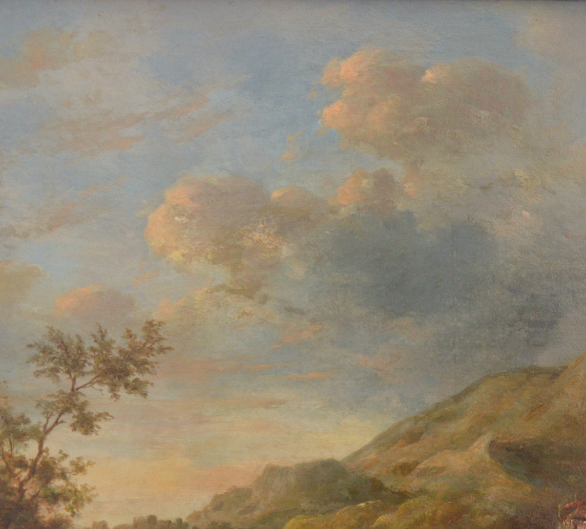 Pastoral Landscape Painting With Cows And Shepherds Oil On Panel Nineteenth-photo-1