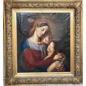 Peinture Vierge à l'Enfant Dans Le Goût De Giovanni Battista Salvi (1609 - 1685) Sassoferrato