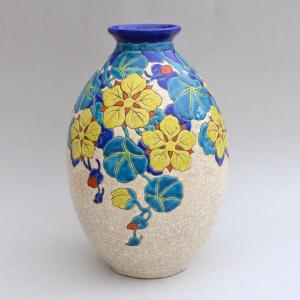 Art Deco Vase In Polychrome Ceramic Keramis Boch Frères D.2762 F.975