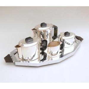 Silver-plated Art Deco Tea And Coffee Service Bakelite Handles Marked Beg