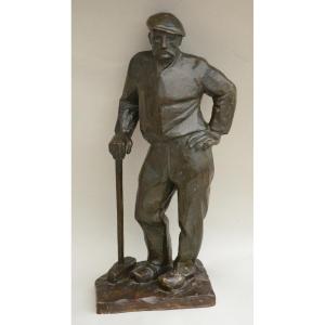 Albert Brichart (1892 - 1956) Le Tailleur De Pierre Sculpture En Bronze à Patine Brune Signé 