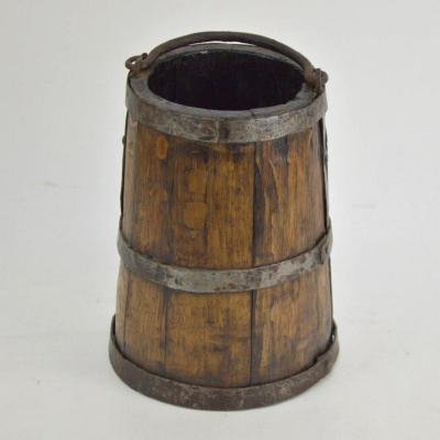 Antique Wooden Bucket With Metal Mounting 18th Century