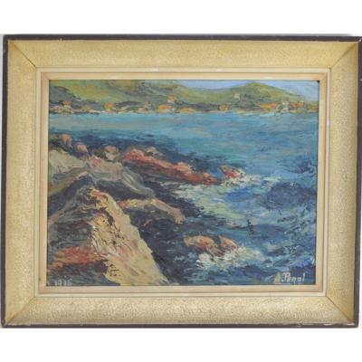 Narciso Peral Gil (1912) Marine Painting Oil On Cardboard