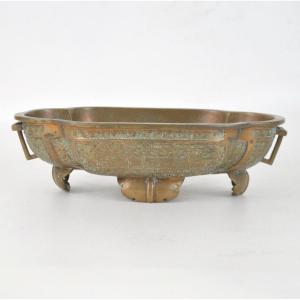 Coupe Chinoisante En Bronze à Patine Cuivrée Circa 1900