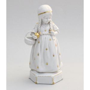 Figurine En Porcelaine De Katzhutte Fille Au Pomme à Décor Blanc Et Or