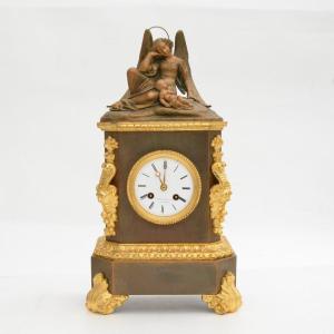 Mantel Clock Decorated With A Group Depicting The Child Watched Over By The Archangel Raphael