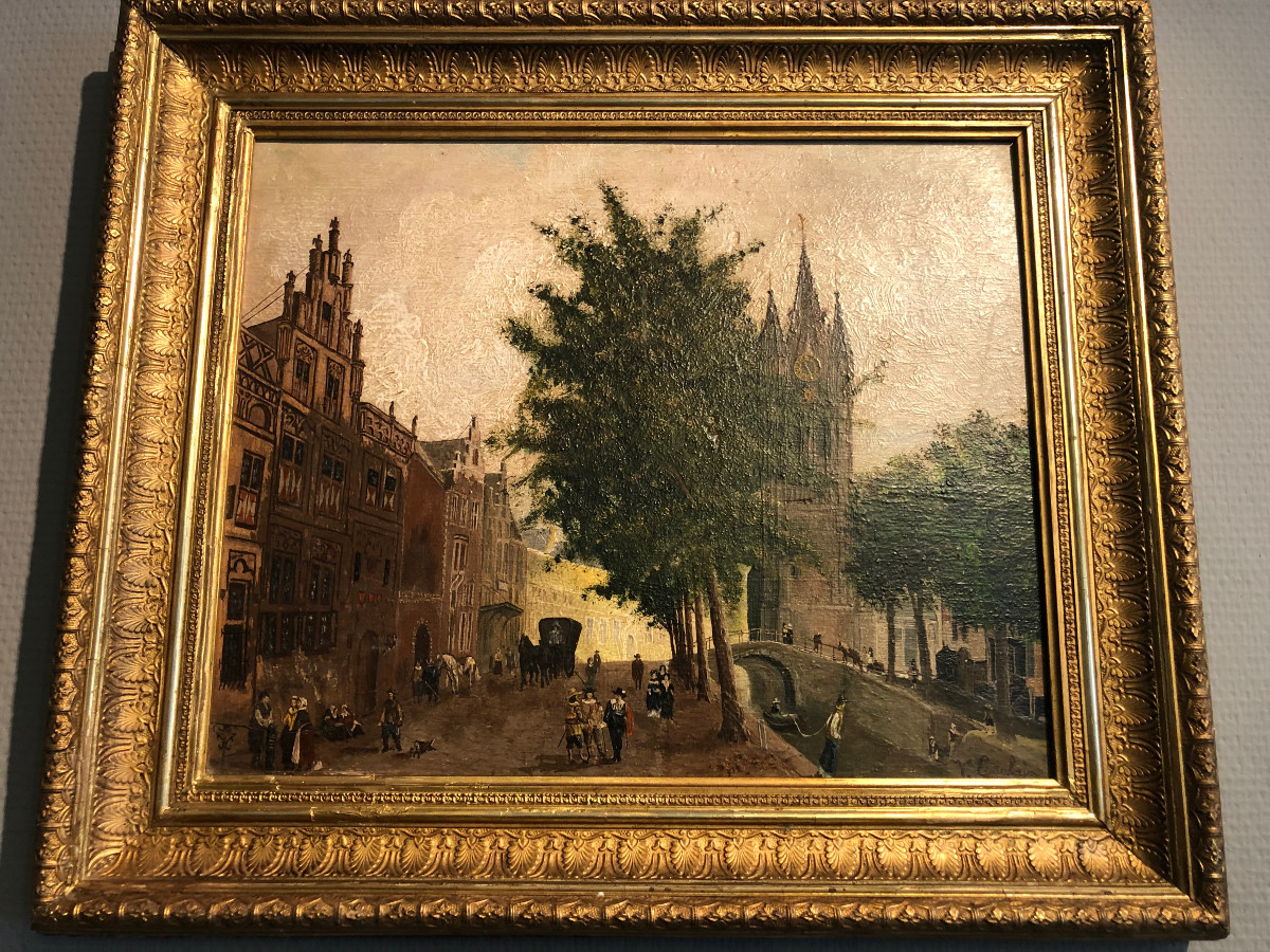 Vue d'une ville en Beigique(?), huile sur toile, XIX siècle-photo-2
