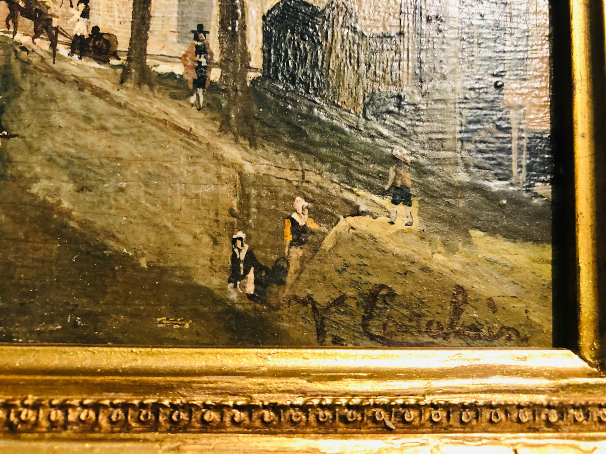 Vue d'une ville en Beigique(?), huile sur toile, XIX siècle-photo-3