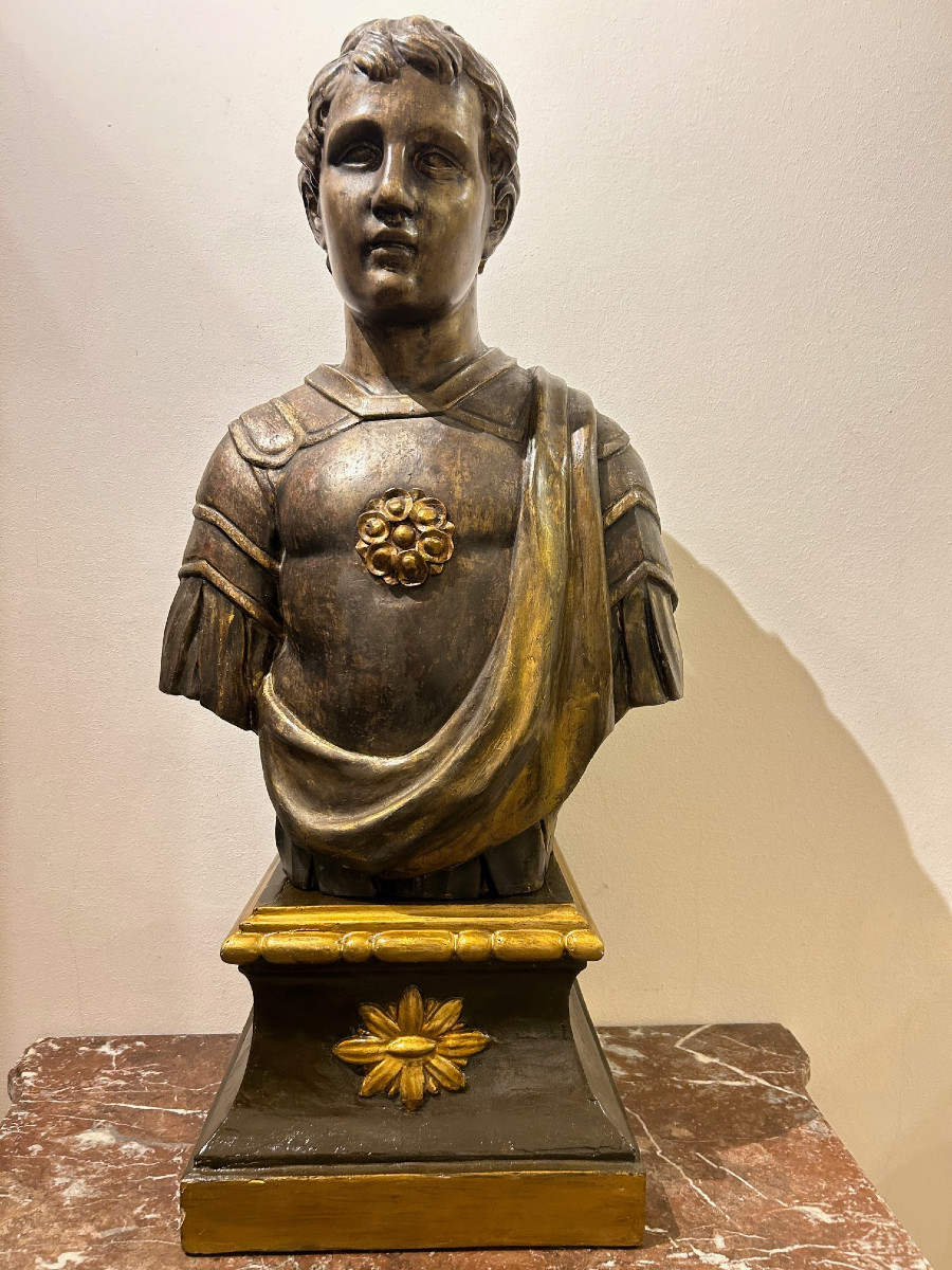 Buste de bois d'un Empereur Romain-photo-2