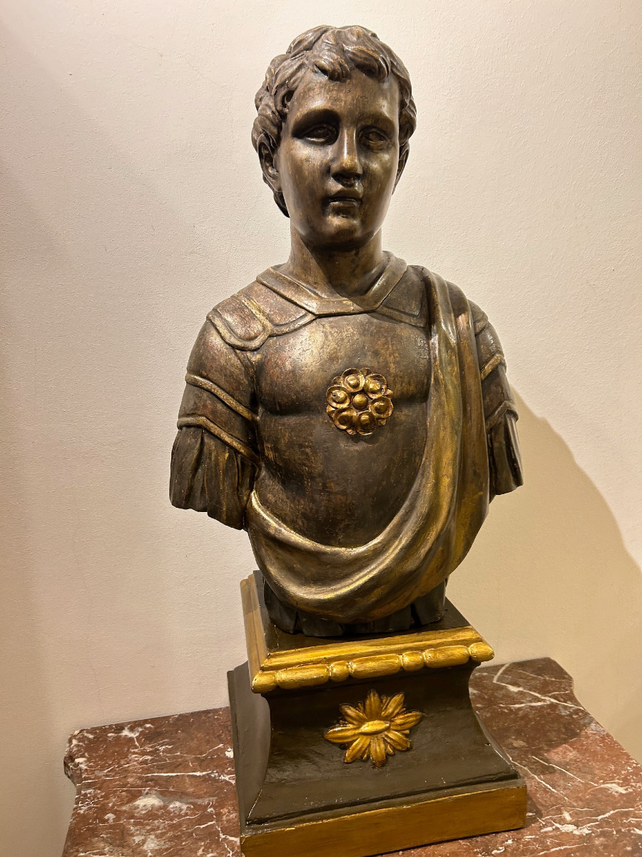 Buste de bois d'un Empereur Romain-photo-3