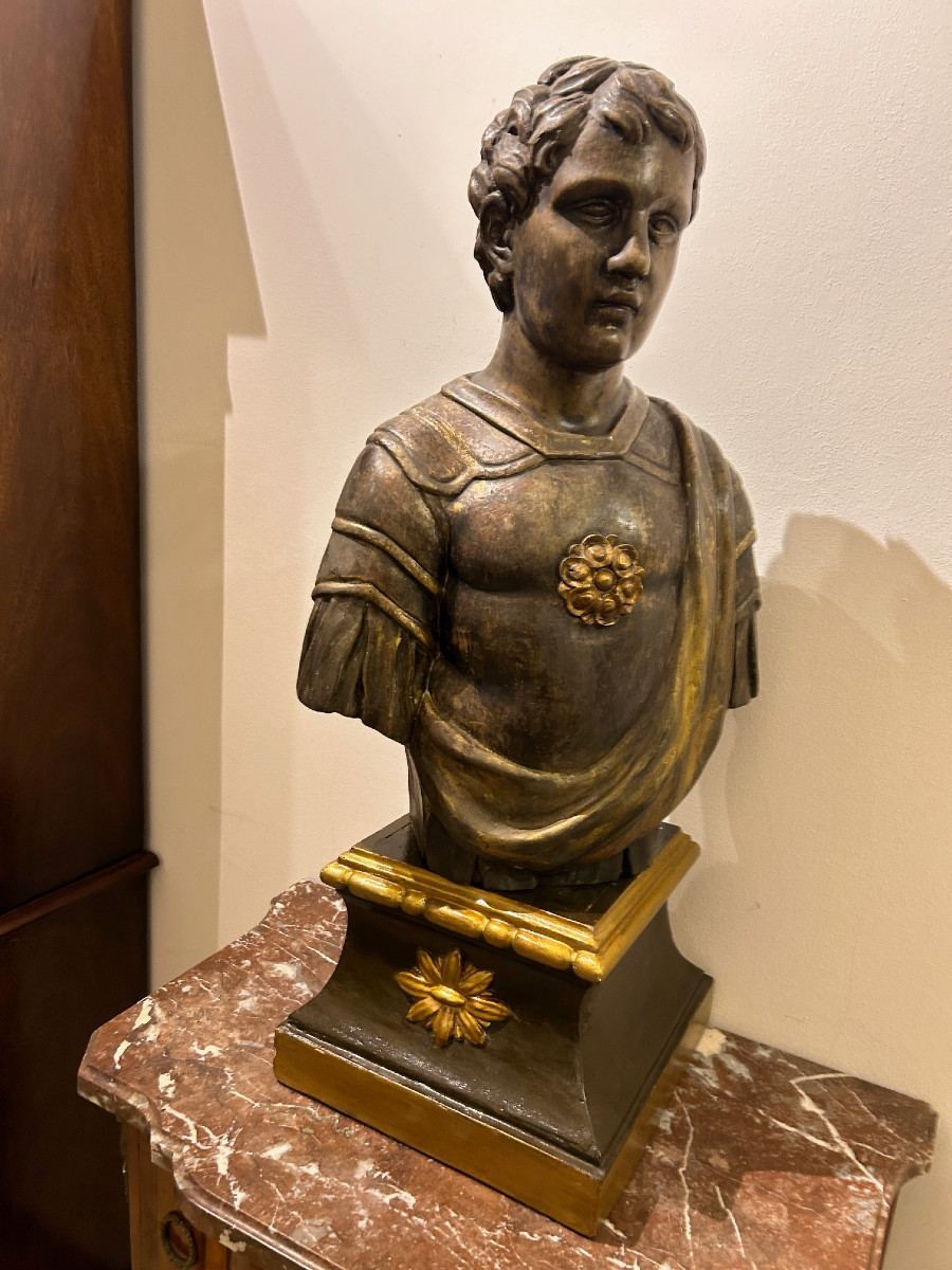 Buste de bois d'un Empereur Romain-photo-4