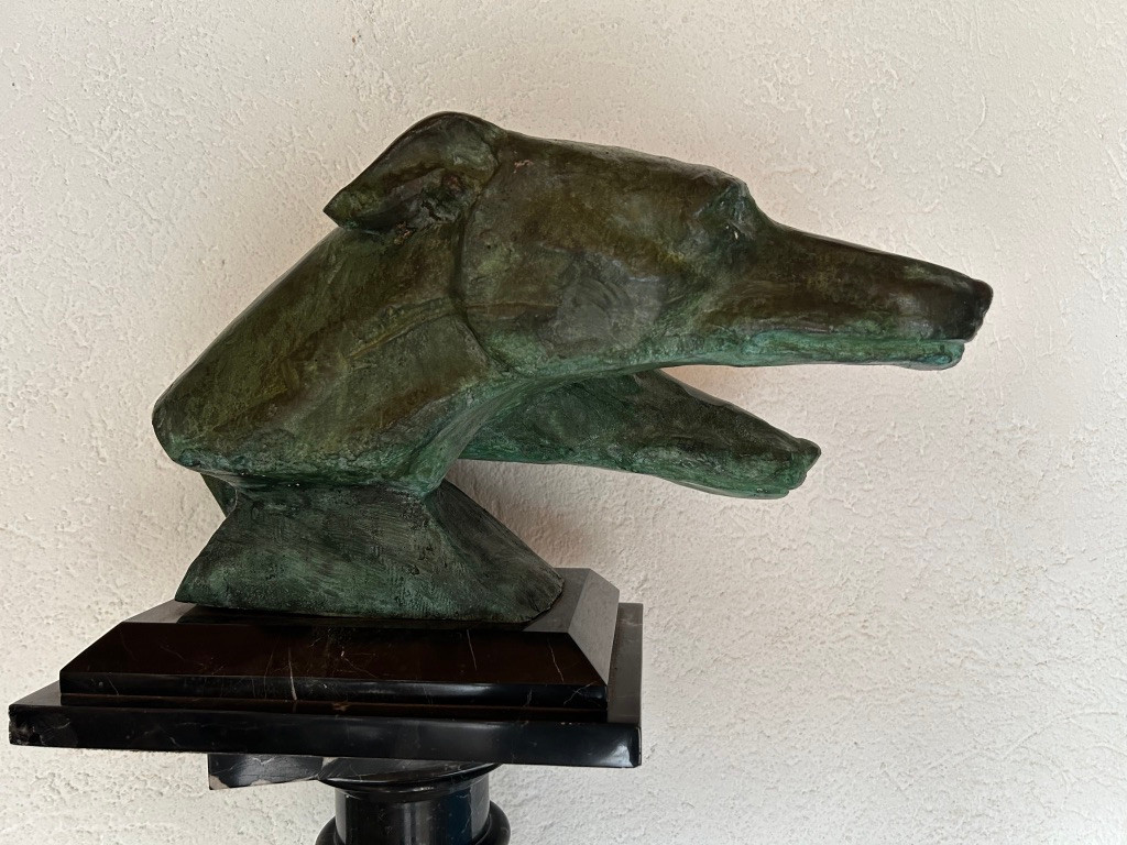 Statuette en bronze représentant deux têtes de lévriers,  ART DÉCO ca. 1920/30-photo-7
