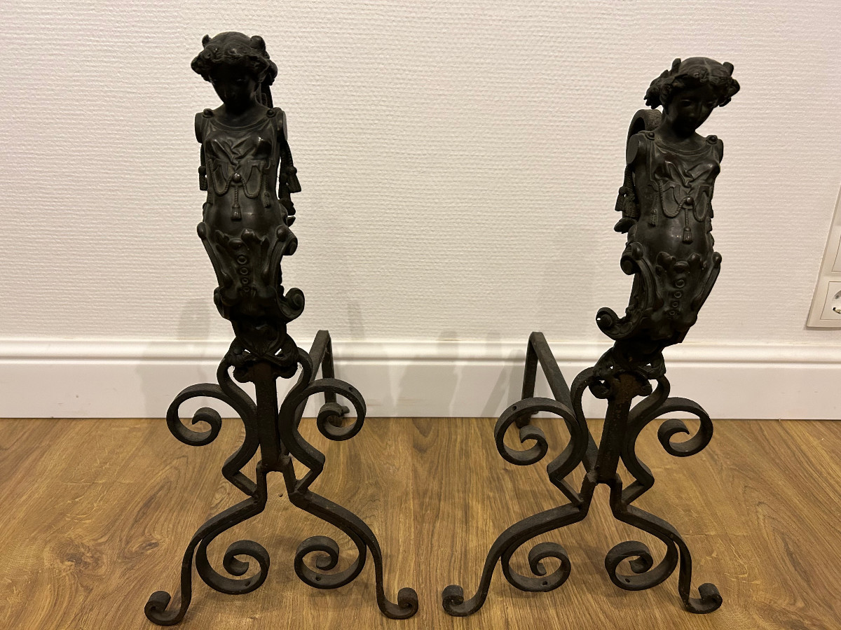 Une belle paire de chenets en bronze, XVIIIe siècle-photo-2