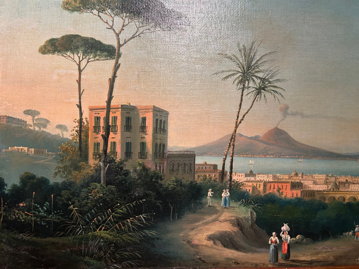 Paysage italien représentant le golfe de Naples et le Vésuve, XIX siécle-photo-3